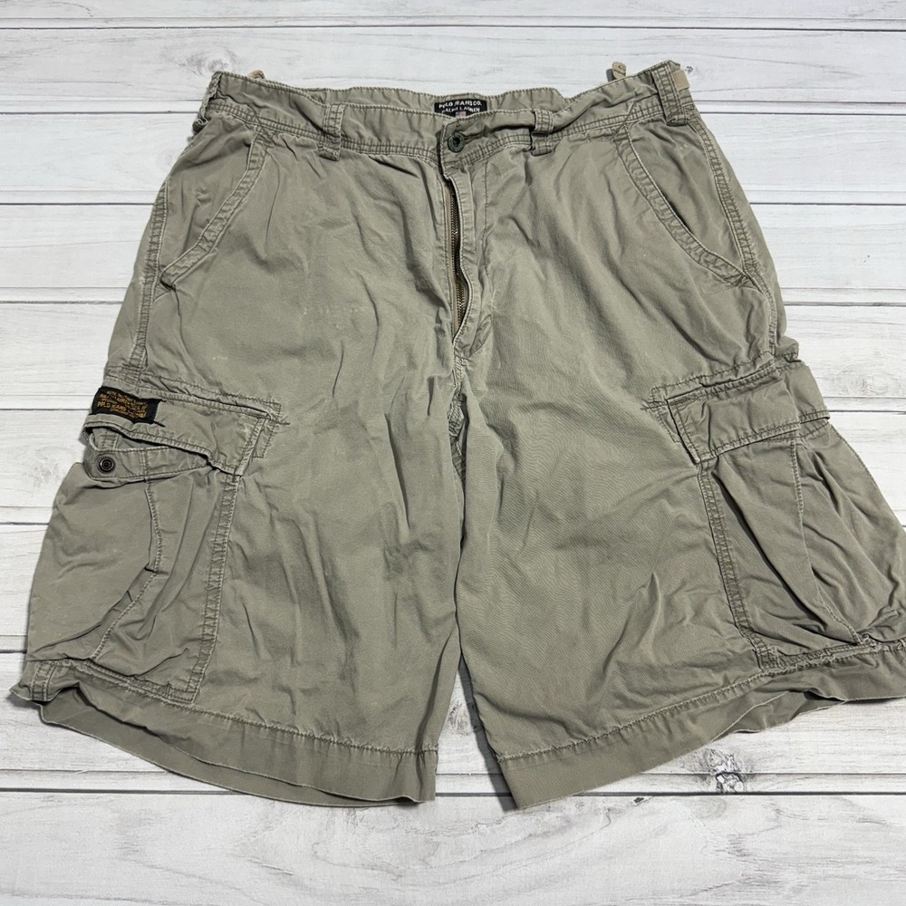Polo Jeans Co Ralph Lauren Cargo Shorts Mens 36 Gray Military Surplus Utility